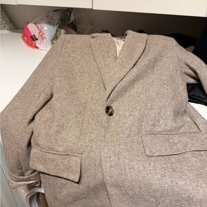 Zara Tan Herringbone Wool Blazer